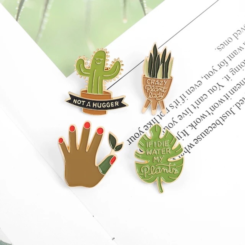 Potted Sansevieria Plant On A Stand “Crazy Plant Lady” Metal Enamel Pin Brooch - Picture 4 of 11